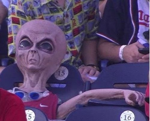 A picture of the alien that was supposed to be picked up instead of the mascot